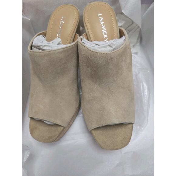 Lisa Vicky Nordstrom Joy-V Tan Platform Slip On Heel, Camel Kid Suede, Size 6 M - Picture 3 of 7